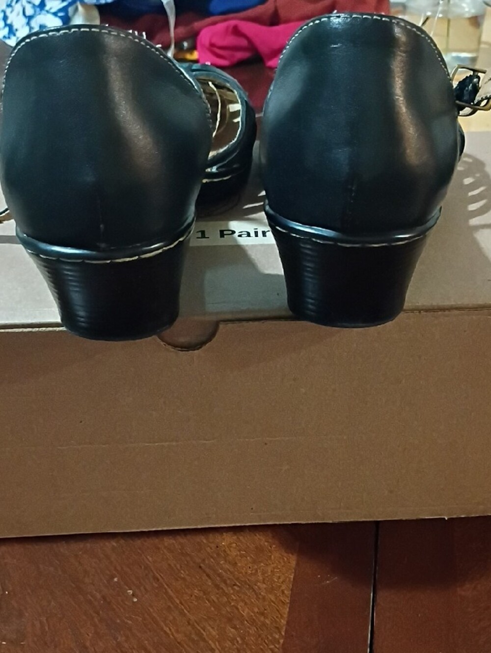 Softspots Black Strappy Peep-Toe Heels with Ankle Strap - Picture 3 of 7